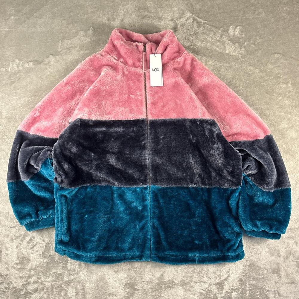Deadstock NWT Uggs Elaina Colorblock Pink/Blue Faux-fur Jacket Size Medium
